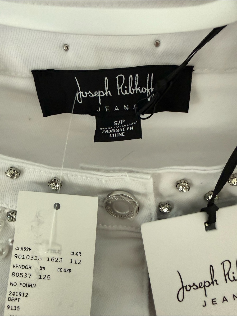 Joseph Ribkoff Ivory Pearl Rhinestone Embellished Denim Jacket NWT S - Picture 9 of 14